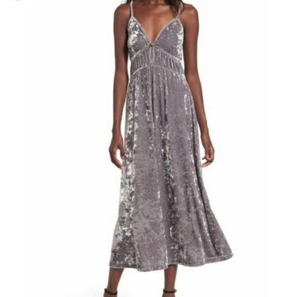Gray silver crushed velvet maxi dress